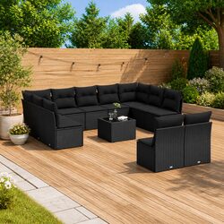 Garden Sofa Set 12 Piece Outdoor Furniture Black Poly Rattan Modular Patio