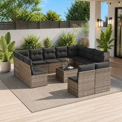 Garden Sofa Set 12 Piece Outdoor Furniture Grey Poly Rattan Modular Patio