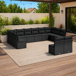 Garden Sofa Set 12 Piece Outdoor Furniture Black Poly Rattan Modular Patio