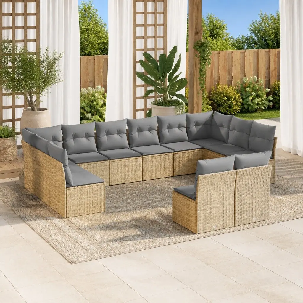 Outdoor Garden Sofa Set Beige 12 Piece Modular Patio Furniture Poly Rattan