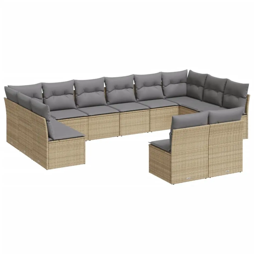 Outdoor Garden Sofa Set Beige 12 Piece Modular Patio Furniture Poly Rattan