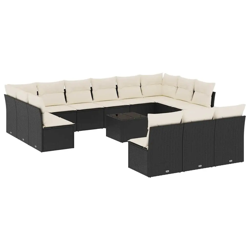 Garden Sofa Set 14 Piece Outdoor Furniture Black Poly Rattan Modular Patio
