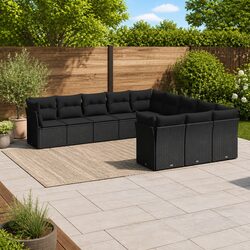 Compact Black Garden Sofa Set - 11 Pieces