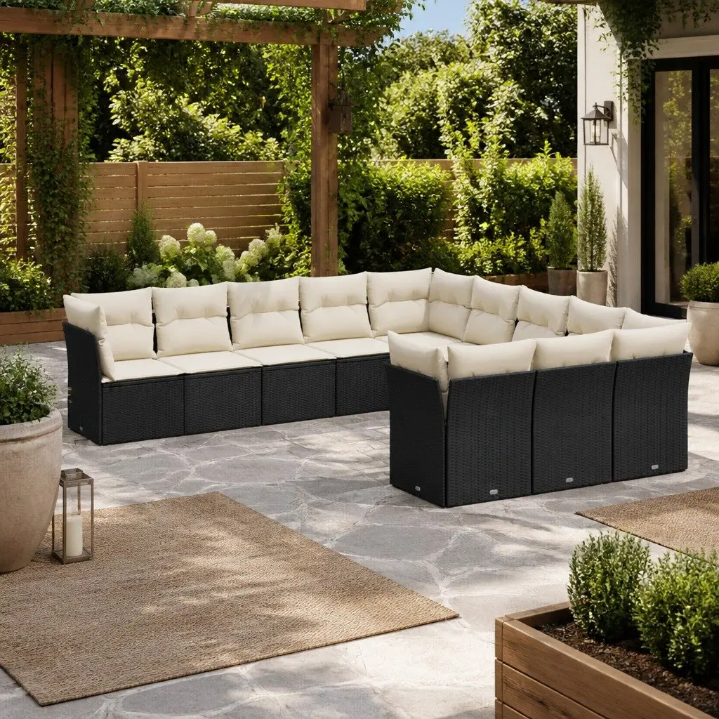 Garden Sofa Set Black 11 Piece Modular Outdoor Furniture with Storage and Removable Cushion Covers