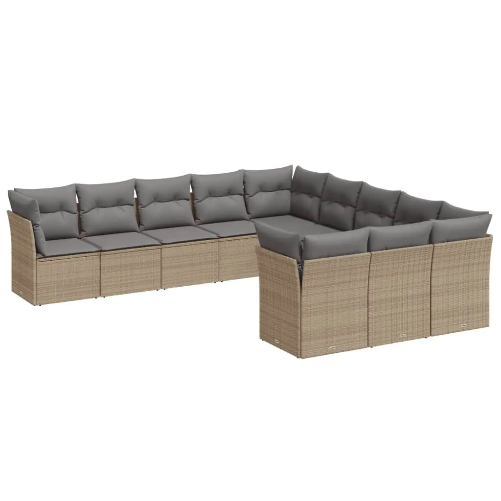 Garden Sofa Set 11 Piece Outdoor Furniture Beige Poly Rattan Patio Seating