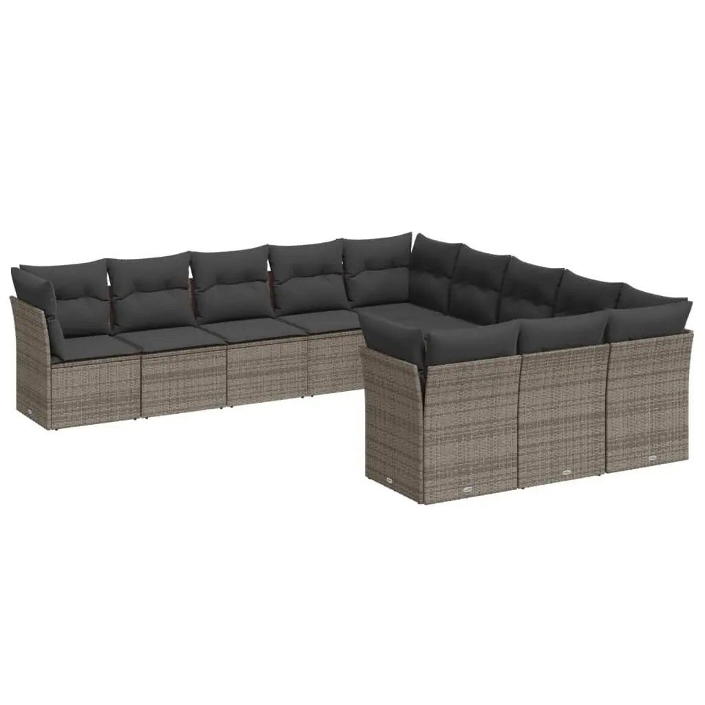 Garden Sofa Set Grey 11 Piece Modular Outdoor Furniture Poly Rattan