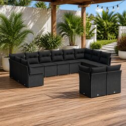 Garden Sofa Set 12 Piece Outdoor Furniture Black Poly Rattan Modular Patio