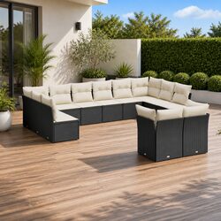 Garden Sofa Set 12 Piece Outdoor Furniture Patio Seating Black Poly Rattan