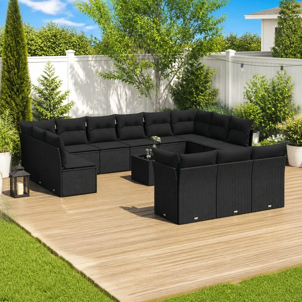 Garden Sofa Set 14 Piece Outdoor Furniture Black Poly Rattan Modular Patio