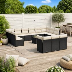 Garden Sofa Set 14 Piece Outdoor Furniture Black Poly Rattan Patio Lounge