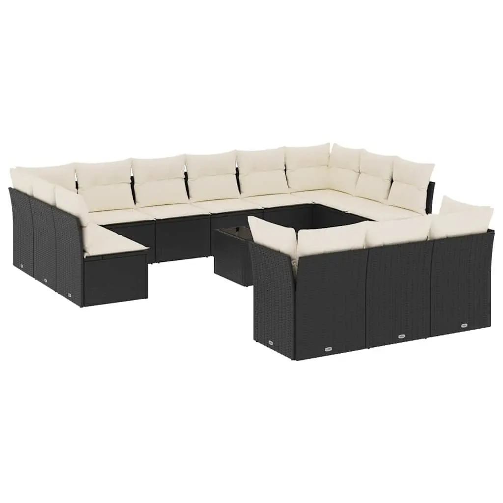 Garden Sofa Set 14 Piece Outdoor Furniture Black Poly Rattan Patio Lounge