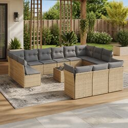 Garden Sofa Set 14 Piece Outdoor Furniture Patio Beige with Cushions Storage