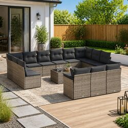 14-Piece Outdoor Sofa Set in Grey Rattan