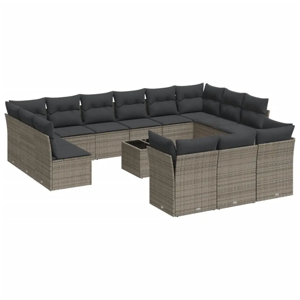 Garden Sofa Set 14 Piece Outdoor Furniture Grey Poly Rattan Patio Lounge with