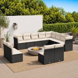 Garden Sofa Set 12 Piece Outdoor Furniture Black Poly Rattan Patio Seating with