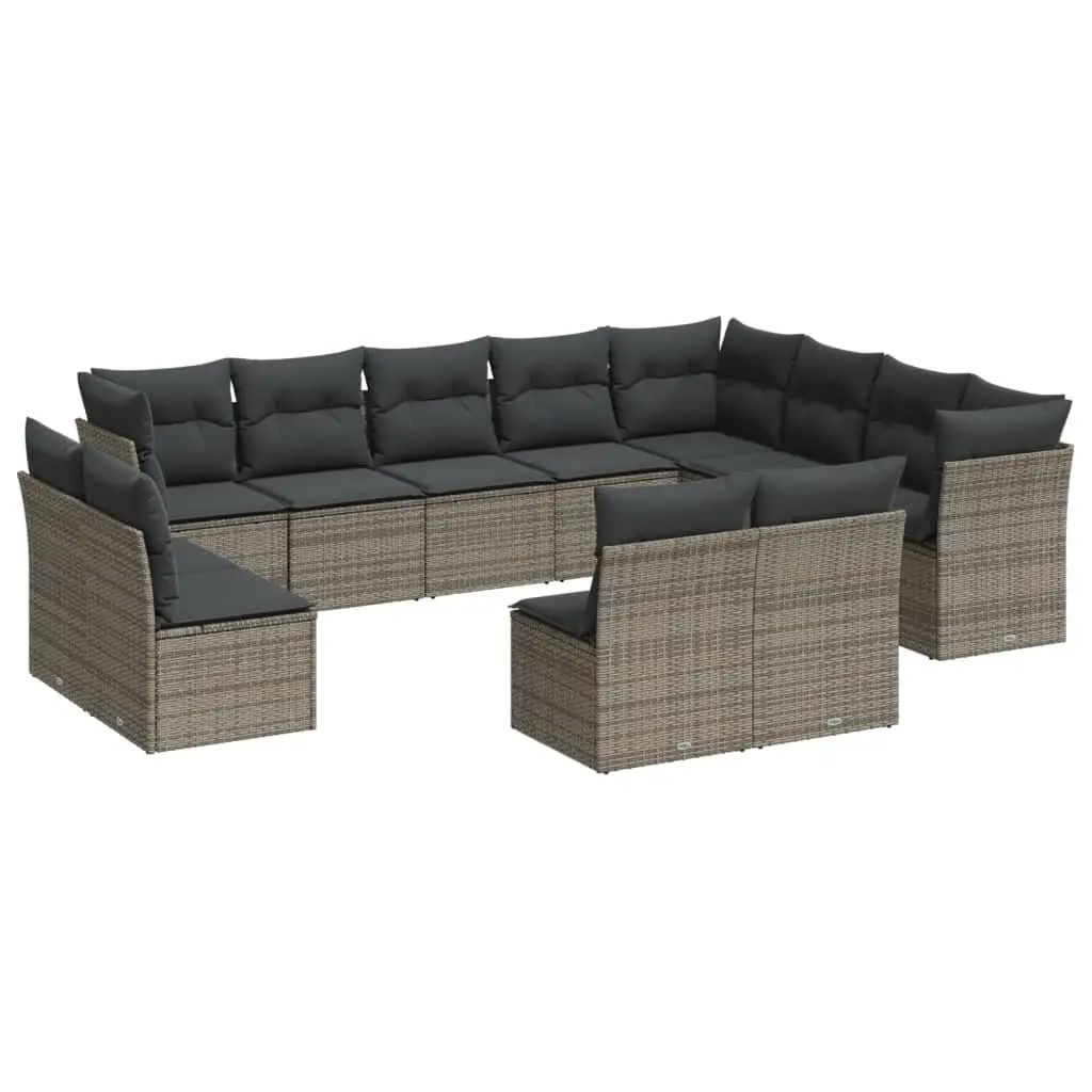Garden Sofa Set Grey 12 Piece Outdoor Furniture Patio Poly Rattan with Cushions