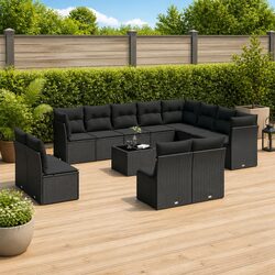 Garden Sofa Set 13 Piece Black Poly Rattan Outdoor Furniture Patio Seating with