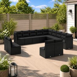 Garden Sofa Set 13 Piece Outdoor Furniture Black Poly Rattan Modular Patio