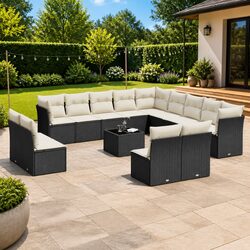 Garden Sofa Set 14 Piece Outdoor Furniture Black Poly Rattan Patio Seating with
