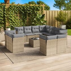 Garden Sofa Set 12 Piece Outdoor Furniture Patio Conversation Beige Poly Rattan