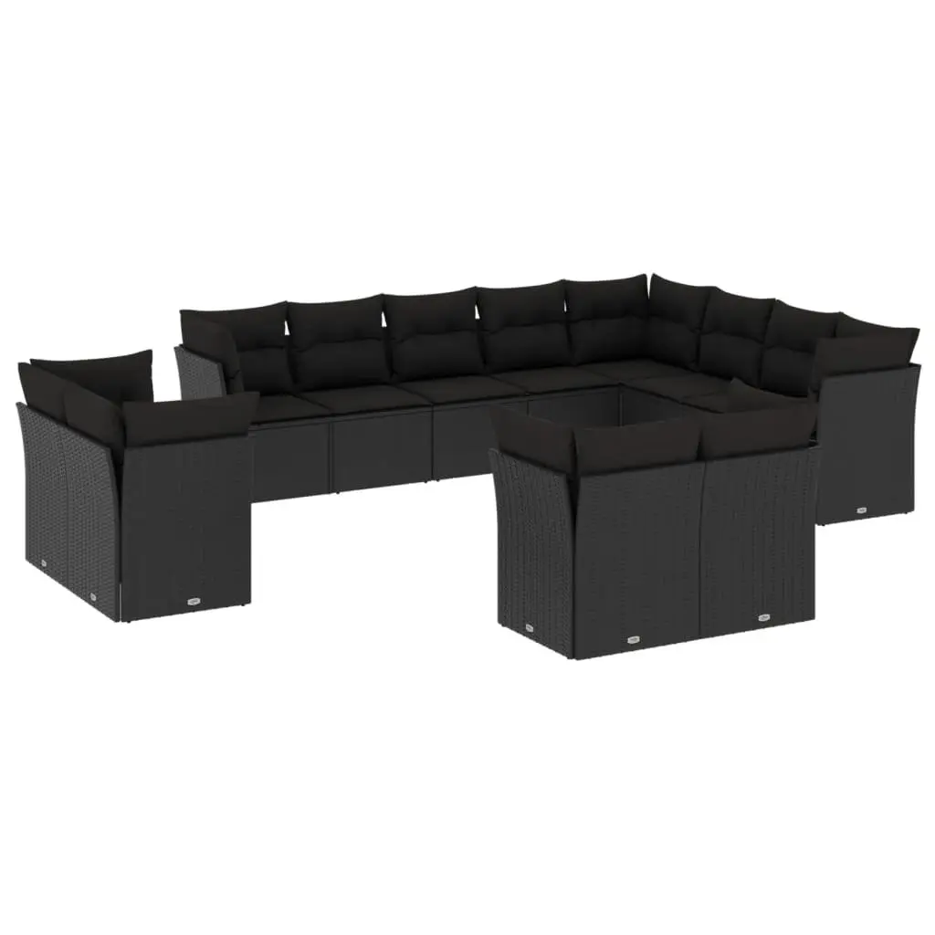 12 Piece Garden Sofa Set Black Modular PE Rattan Outdoor Patio Furniture