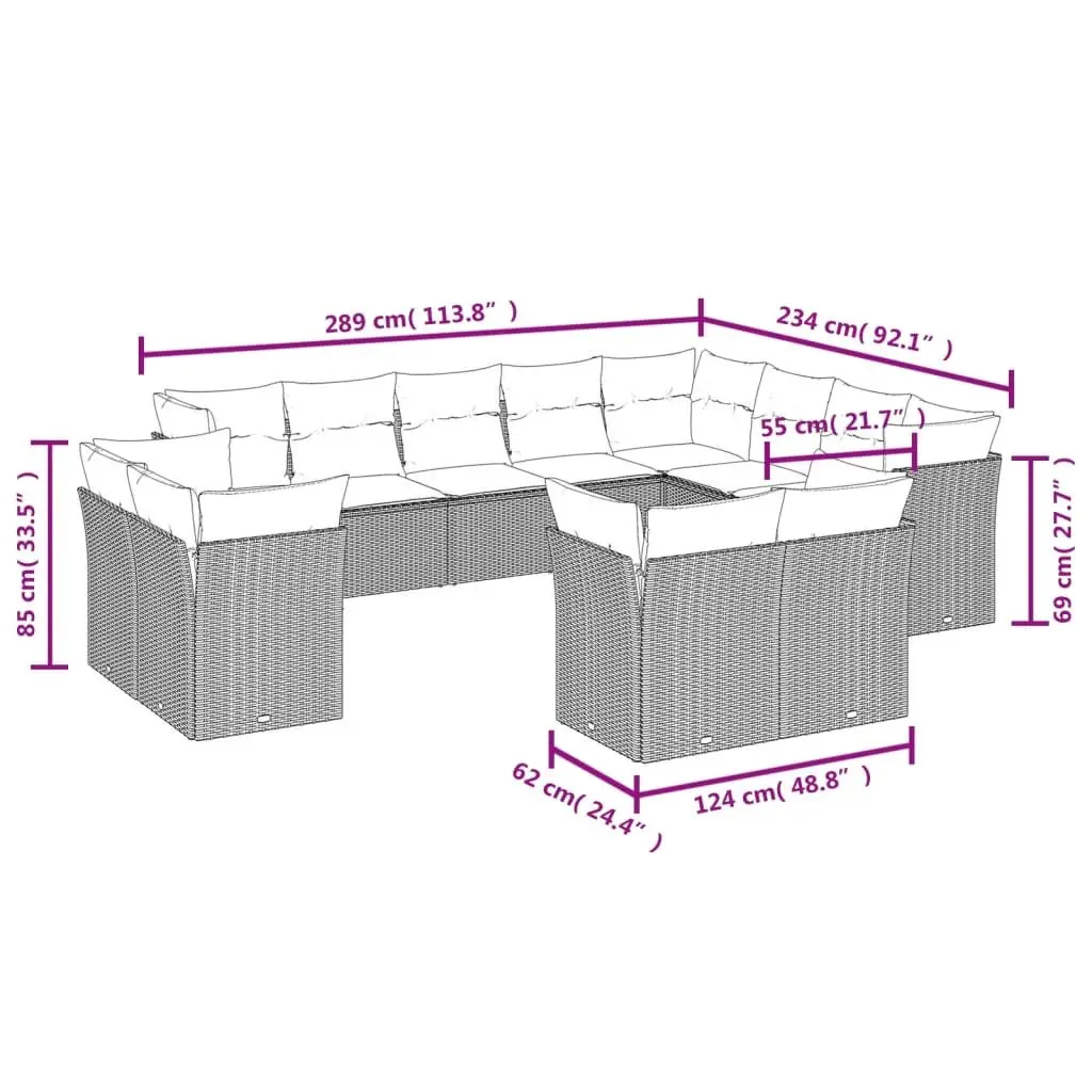 12 Piece Garden Sofa Set Black Modular PE Rattan Outdoor Patio Furniture