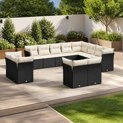 Garden Sofa Set 12 Piece Outdoor Furniture Patio Black Poly Rattan Modular