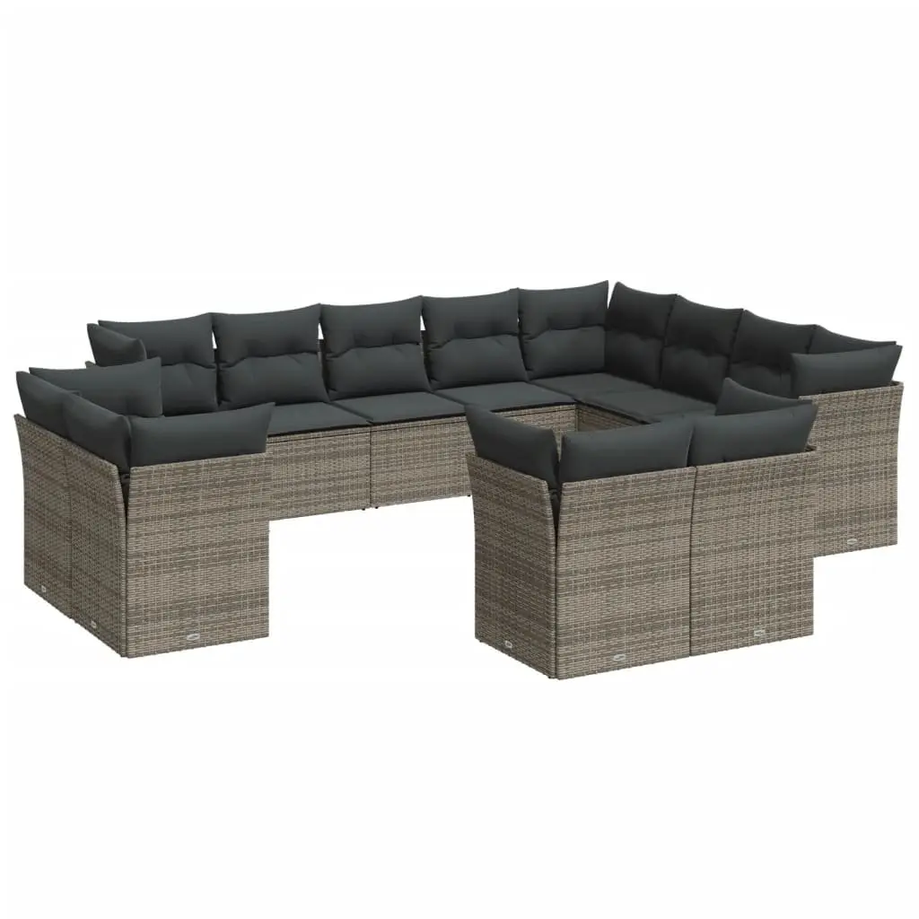 Garden Sofa Set 12 Piece Outdoor Furniture Patio Sectional Grey Poly Rattan