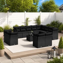 13-Piece Black Garden Sofa Set