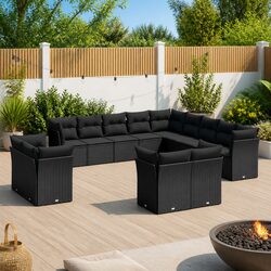 Garden Sofa Set 13 Piece Outdoor Furniture Black Poly Rattan Modular Patio