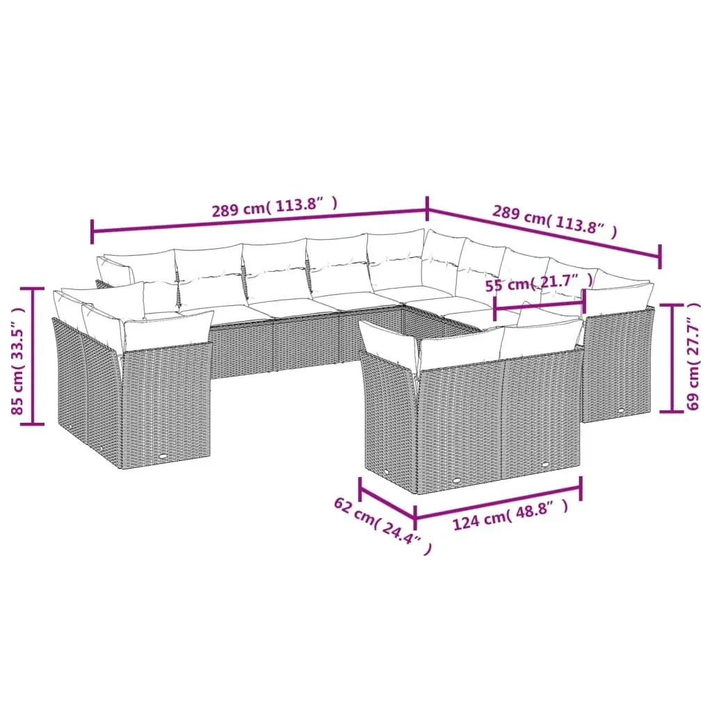 Outdoor Garden Sofa Set 13 Piece Poly Rattan Patio Furniture with Cushions Beige