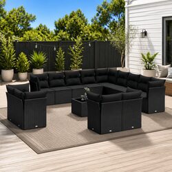Stylish Black Garden Sofa Set with 14 Modular Pieces