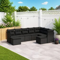 Garden Sofa Set 9 Piece Outdoor Furniture Patio Lounge Black Poly Rattan Modular