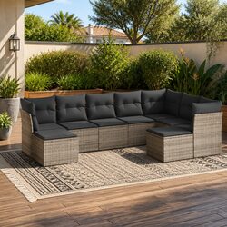 Concise 9-Piece Grey Outdoor Sofa Set
