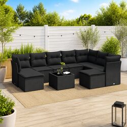 Garden Sofa Set 10 Piece Outdoor Furniture Black Poly Rattan Patio Lounge with