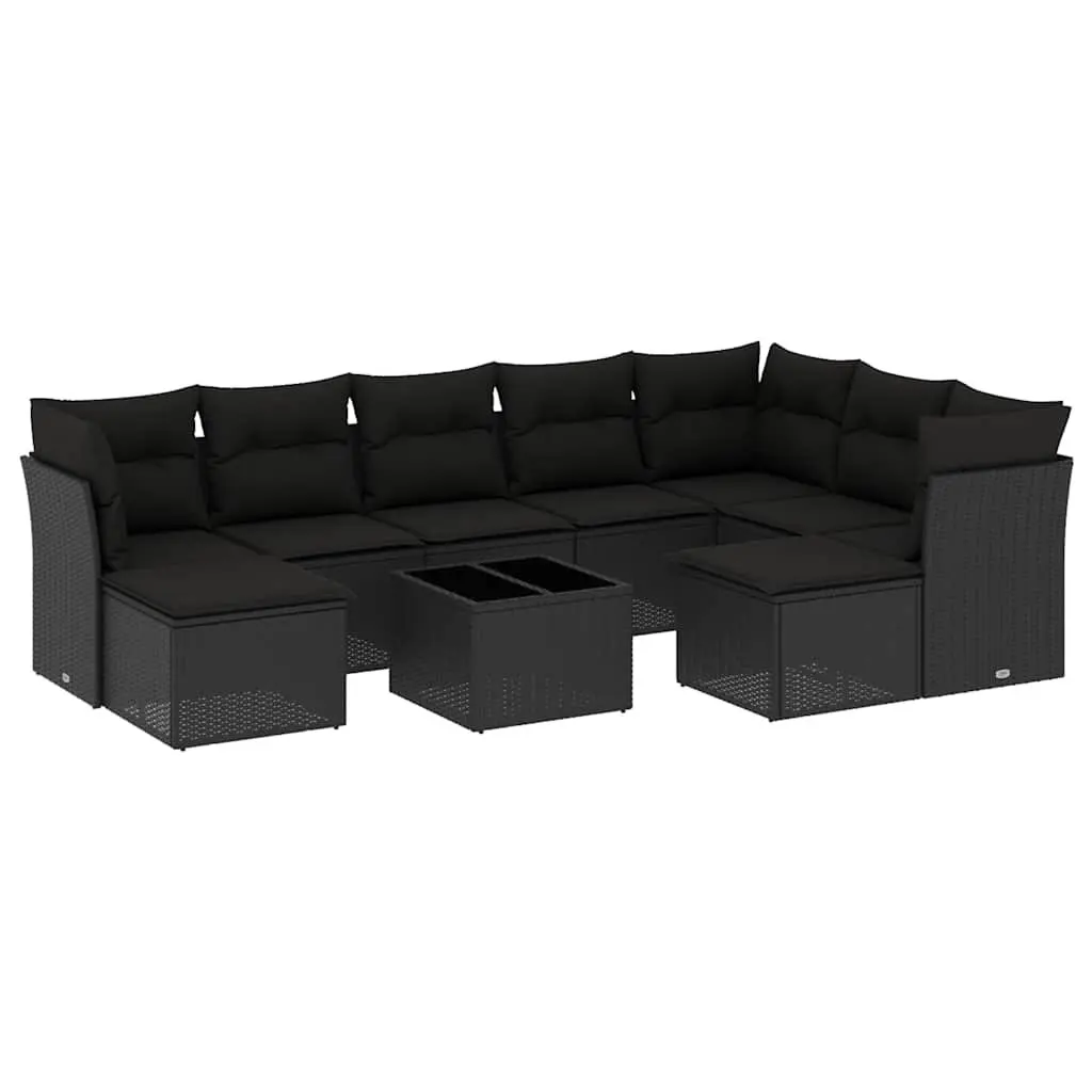 Garden Sofa Set 10 Piece Outdoor Furniture Black Poly Rattan Patio Lounge with
