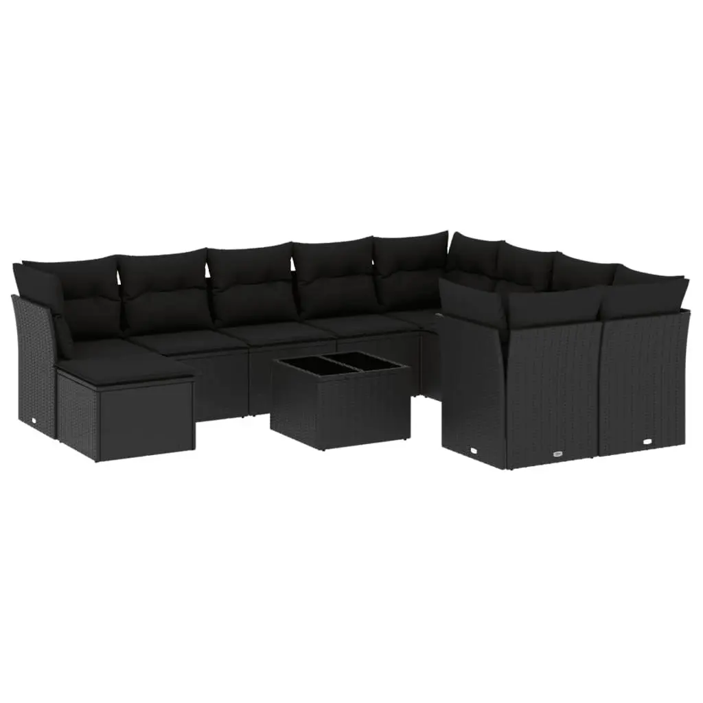 Garden Sofa Set 11 Piece Outdoor Furniture Black Poly Rattan Modular Patio