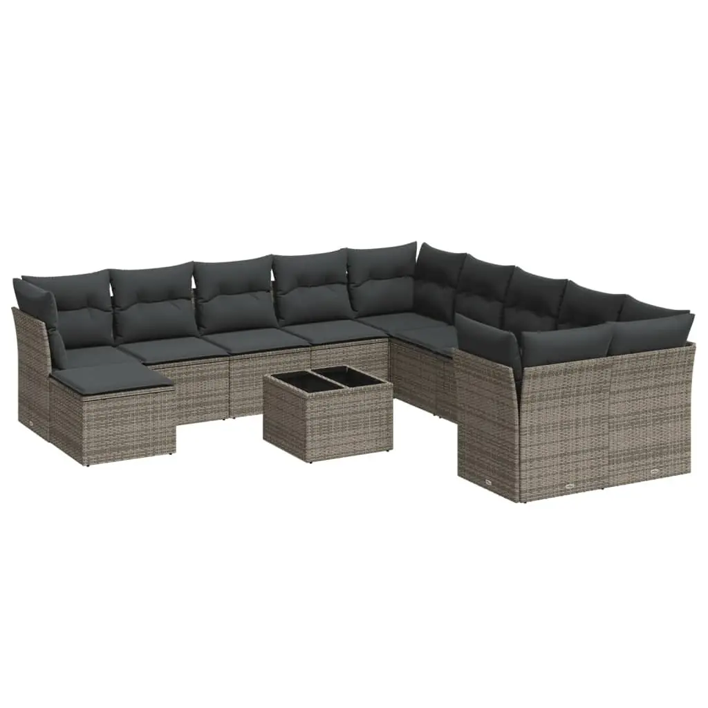Garden Sofa Set Grey 12 Piece Modular Outdoor Furniture PE Rattan Patio Seating