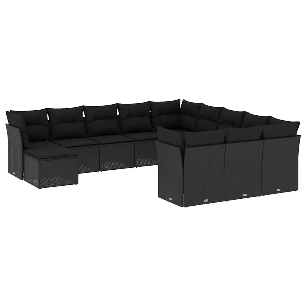 Garden Sofa Set Black 12 Piece Modular Outdoor Furniture Weather-Resistant Poly Rattan
