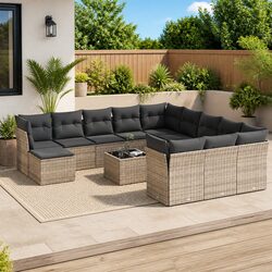 Garden Sofa Set 13 Piece Outdoor Furniture Patio Lounge Grey Poly Rattan with