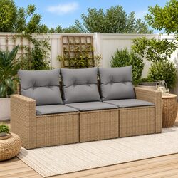 3 Piece Outdoor Sectional Sofa Set Beige Poly Rattan Garden Patio Furniture