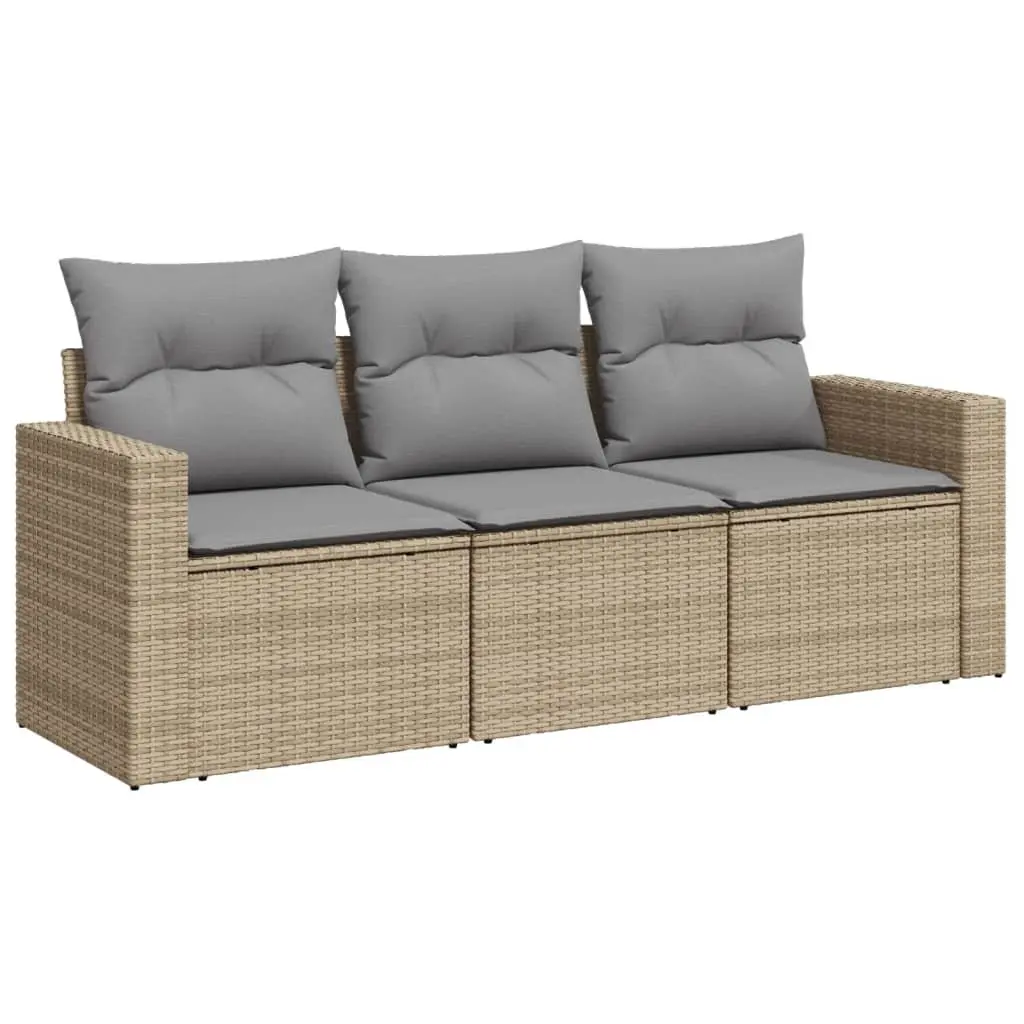 3 Piece Outdoor Sectional Sofa Set Beige Poly Rattan Garden Patio Furniture