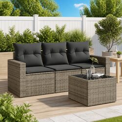 4 Piece Patio Sofa Set in Grey Rattan