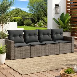 4 Piece Garden Sofa Set with Cushions Grey Outdoor Sectional Rattan Furniture
