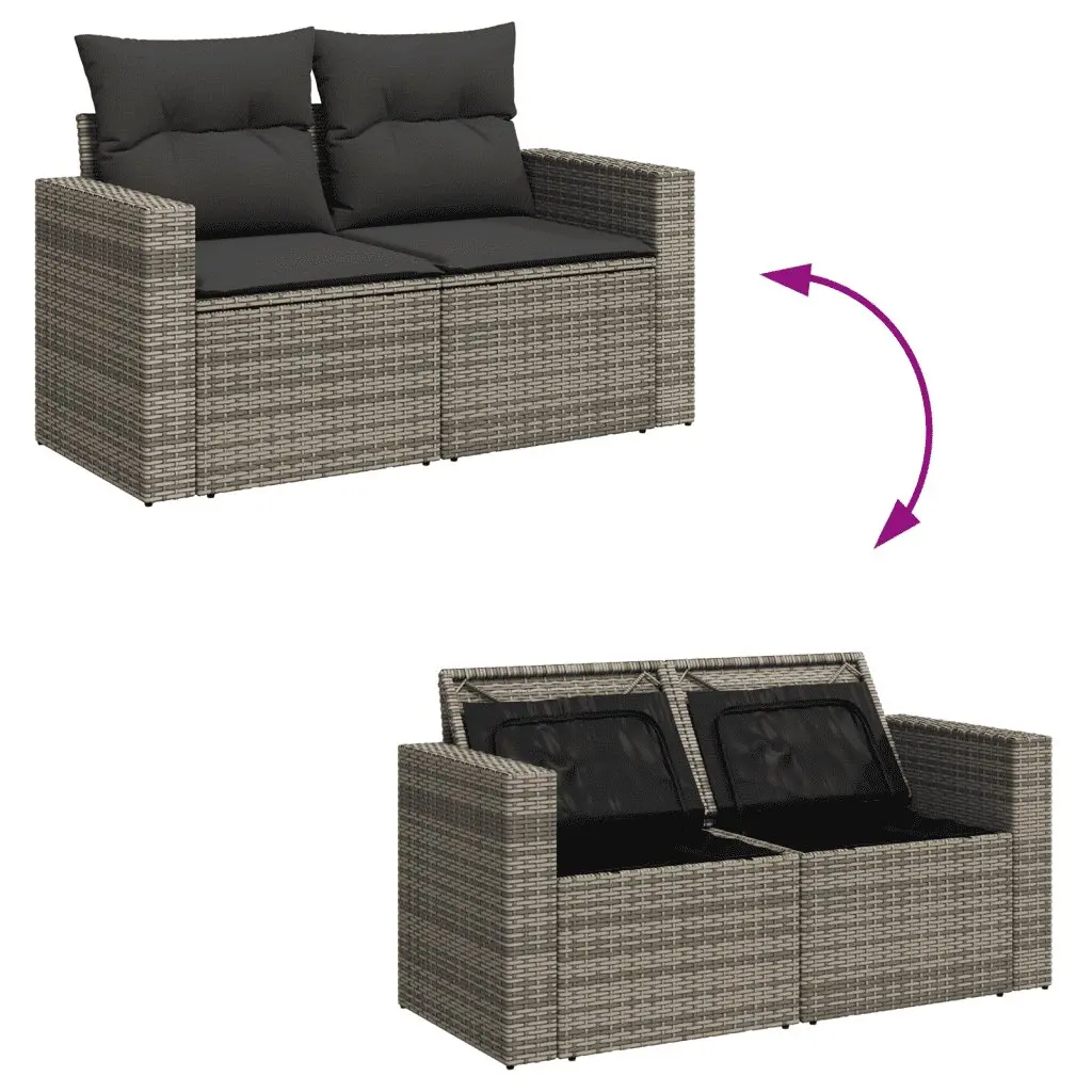 6 Piece Garden Sofa Set Grey Rattan Modular Sectional with Cushions and Storage