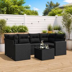 Concise 7-Piece Black Rattan Sofa Set for Outdoors