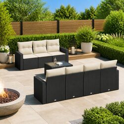Compact 8 Piece Black Garden Sofa Set for Outdoor Comfort