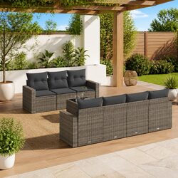 8 Piece Garden Sofa Set Outdoor Sectional Furniture Grey Poly Rattan Cushions