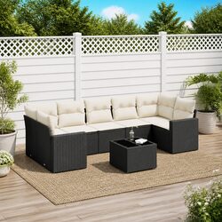 8 Piece Outdoor Sectional Sofa Set Black Poly Rattan Garden Furniture Patio