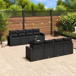 9 Piece Black Garden Sofa Set with Storage